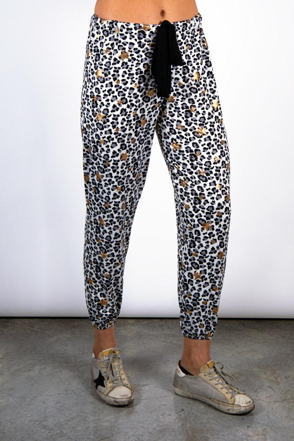 The Everly: Women's Lounge Pant Bottoms Bailey Blue Golden Cheetah S 